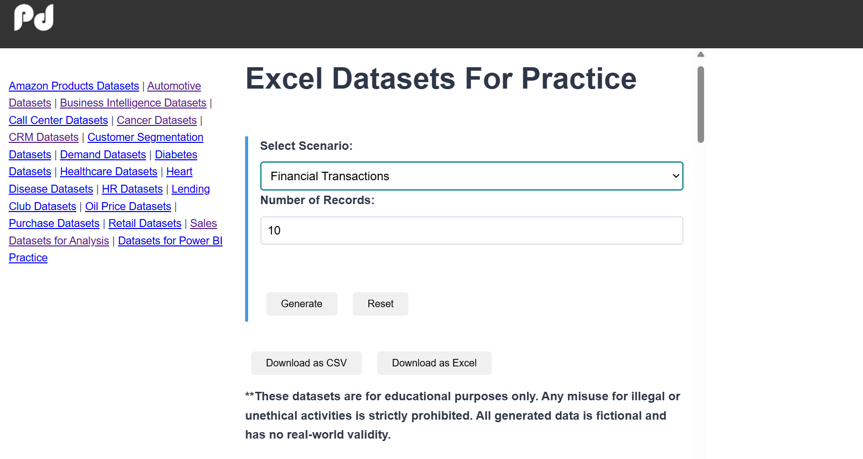 Excel Datasets Generator Image
